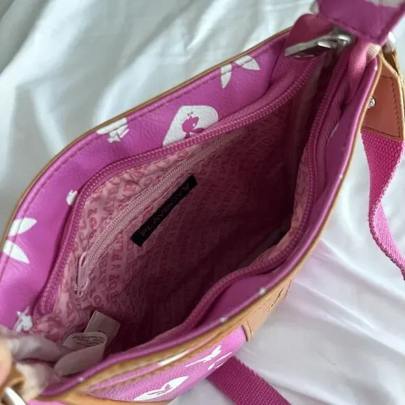 Playboy Y2K Monogram Shoulder Bag Baby Pink & White Rare Adjustable Strap - Picture 7 of 10